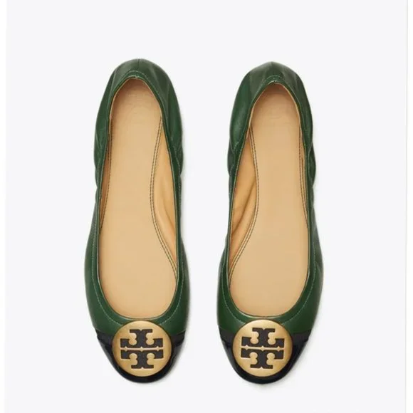 Tory Burch Minnie Patent Cap-Toe Ballet Flat Pine Tree Perfect Navy Green 10.5 - Picture 6 of 7